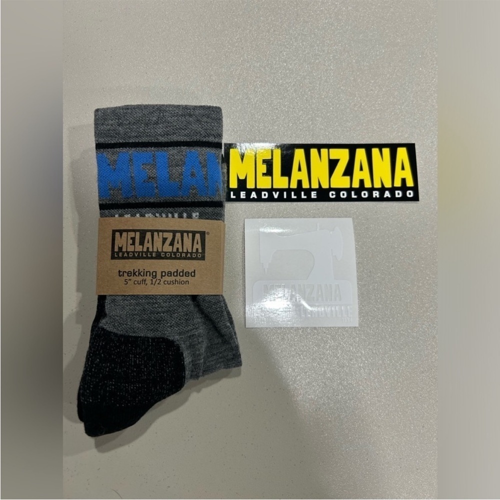 Melanzana Large Trekking Padded Socks Grey Black Blue NWT Merino Wool Melly